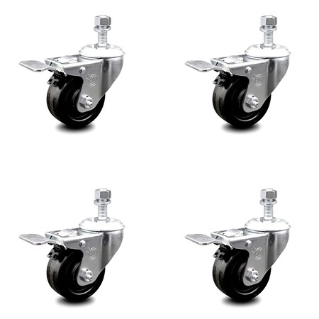 Service Caster 3 Inch Phenolic Swivel 1/2 Inch Threaded Stem Caster Set with Total Lock Brake SCC SCC-TSTTL20S314-PHR-121315-4